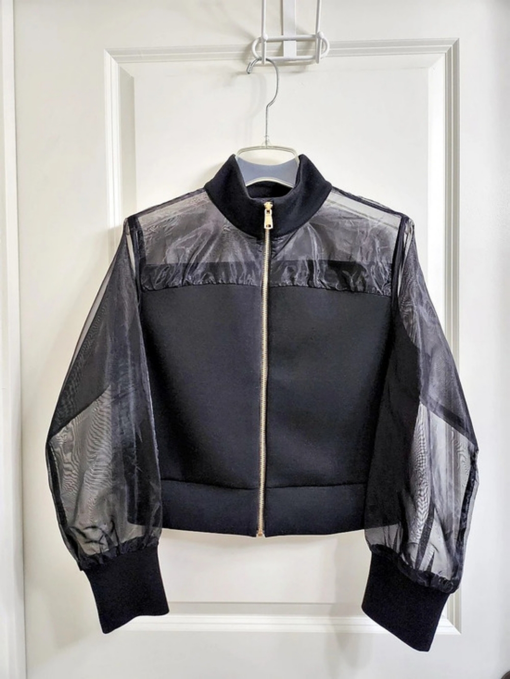 Gracia Black
 Bomber Jacket With Sheer Shoulder And Sleeves  Like New